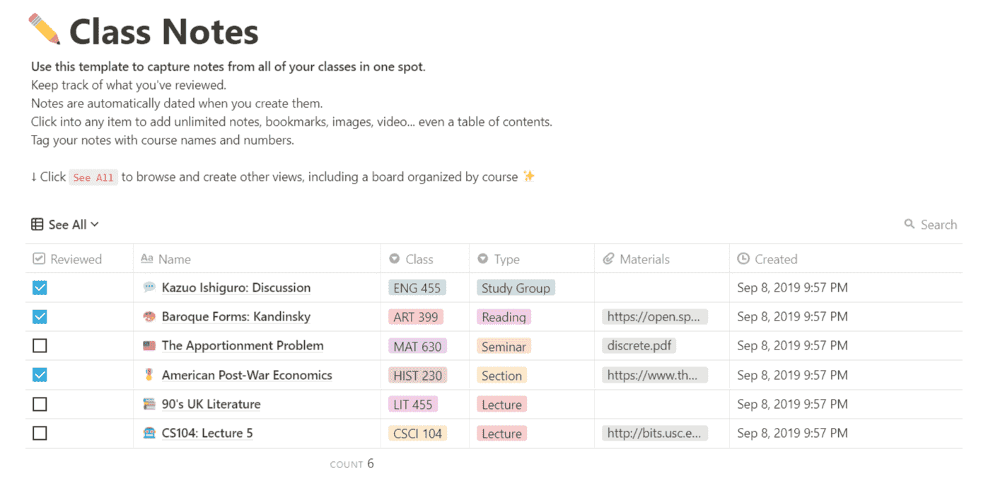 Notion Table表示の例